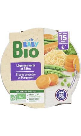 Plat bébé bio légumes pâtes dès 15 mois Carrefour Baby Bio — photo du produit