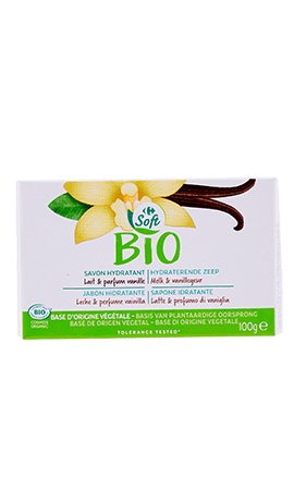 Savon hydratant au lait et parfum vanille Carrefour Soft Bio — photo du produit