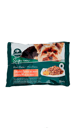 Pâtée pour chien mini-filets au bœuf et au poulet Carrefour Companino — photo du produit