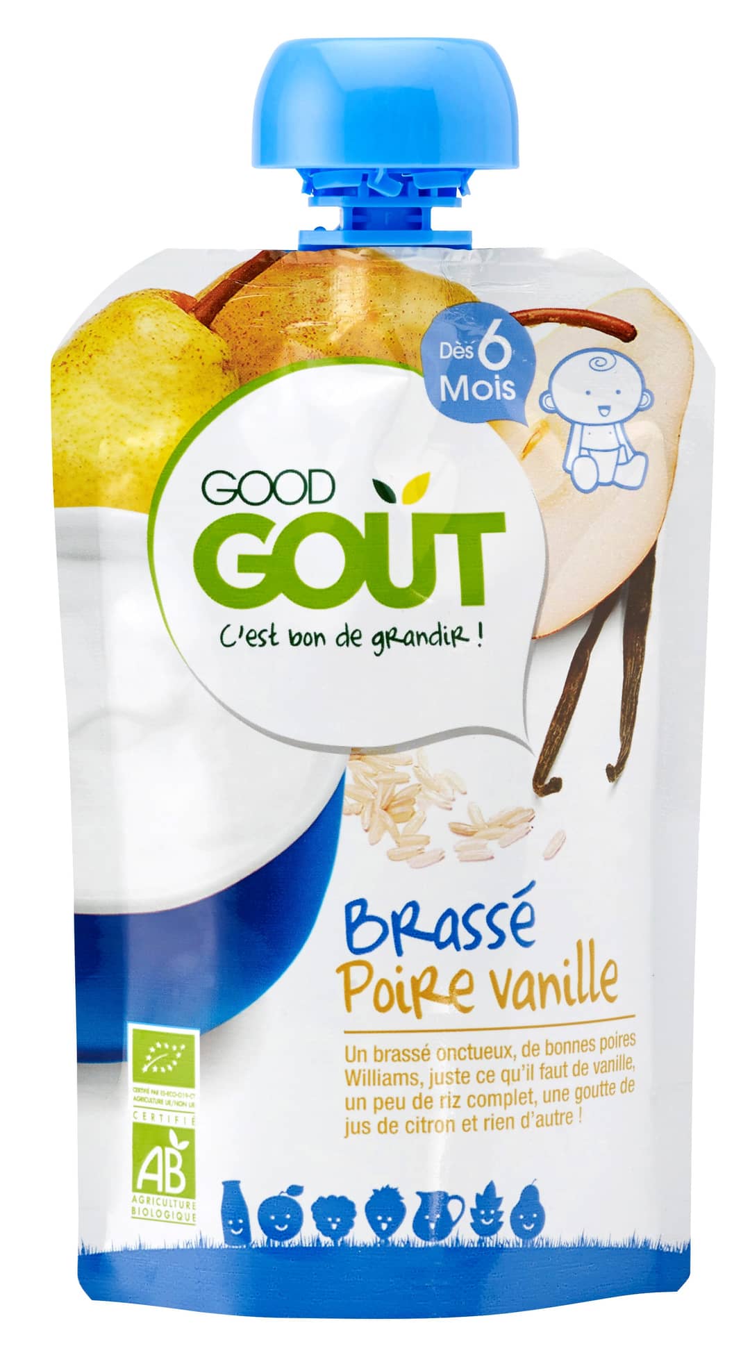 Gourde Brassé à la poire et à la vanille bio 90g - dès 6 mois — photo du produit
