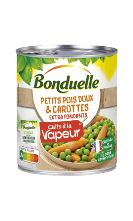 Petits pois doux et carottes extra fondants cuits à la vapeur Bonduelle — photo du produit