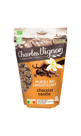 Céréales muesli croustillant chocolat vanille sans gluten Bio Charles Vignon — photo du produit