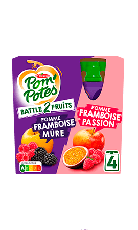 Compotes Gourdes Battle 2 Fruits Framboise Mûre Passion Pom'Potes — photo du produit