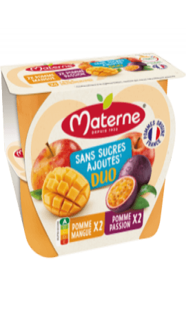 Compotes DUO Pomme Mangue, Pomme Passion Materne — photo du produit