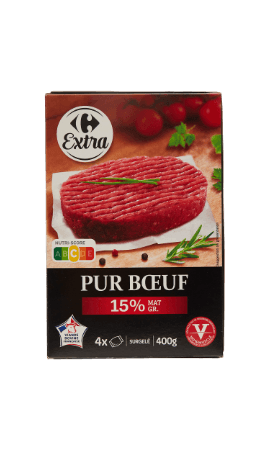 Steak hachés pur bœuf strié avec 15% de matière grasse Carrefour Extra — photo du produit
