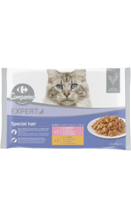 Pâtée pour chat Spécial pelage en sauce au saumon & dinde Carrefour Companino — photo du produit